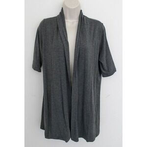 Eileen Fisher Cardigan XS Gray Stretch Knit Open Front Short Sleeve Wrap Tencel